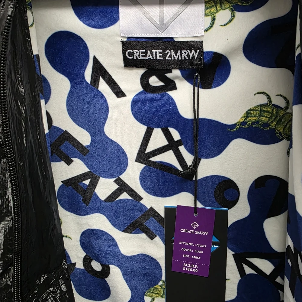 NWT Men's CREATE 2MRW Black And White Bomber Jacket‎ Size Large
